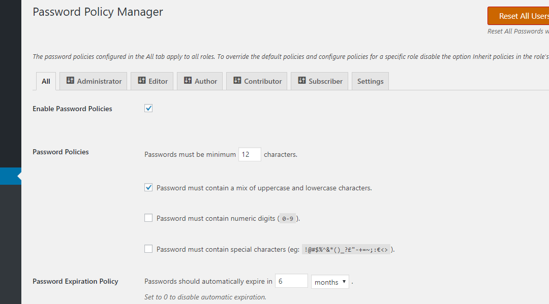 Password Policy Manager For WordPress Update 1.1