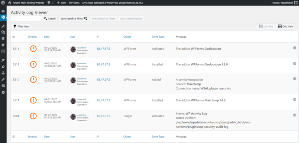 Activity log for WPForms 1.1: logs for integration of third party services & more!